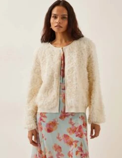 MONSOON Textured Floral Crew Neck Cardigan -Marksandspencer Sale Store textured floral crew neck cardigan 7