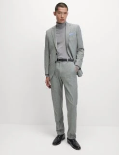 Regular Fit Textured Puppytooth Suit Trousers -Marksandspencer Sale Store textured puppytooth stretch trousers 1