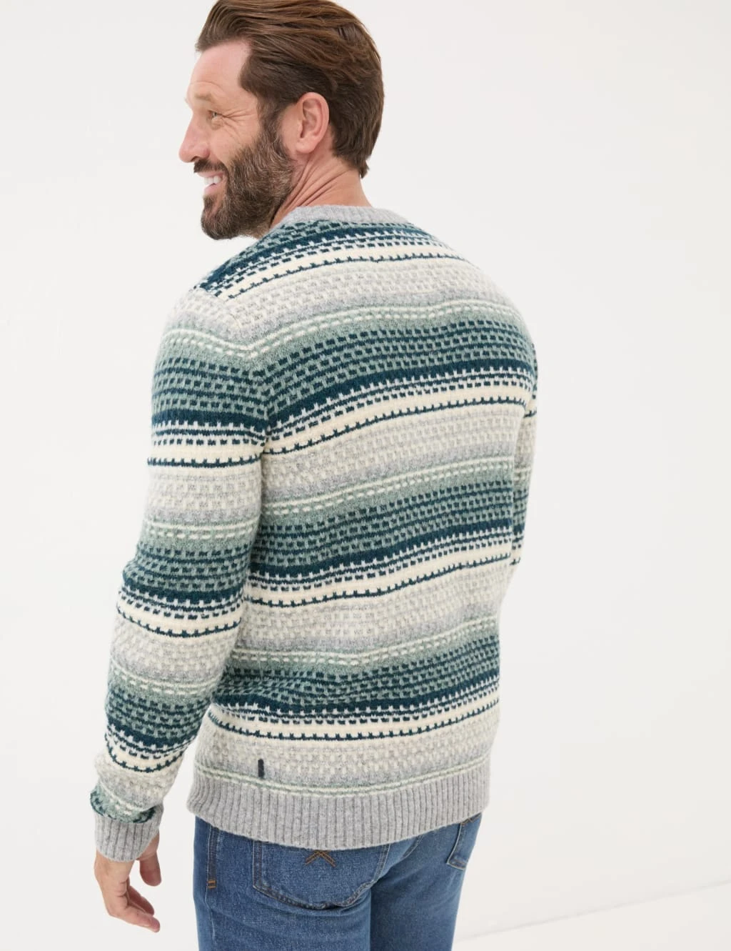 Textured Striped Crew Neck Jumper With Wool 9 Textured Striped Crew Neck Jumper With Wool - Image 9