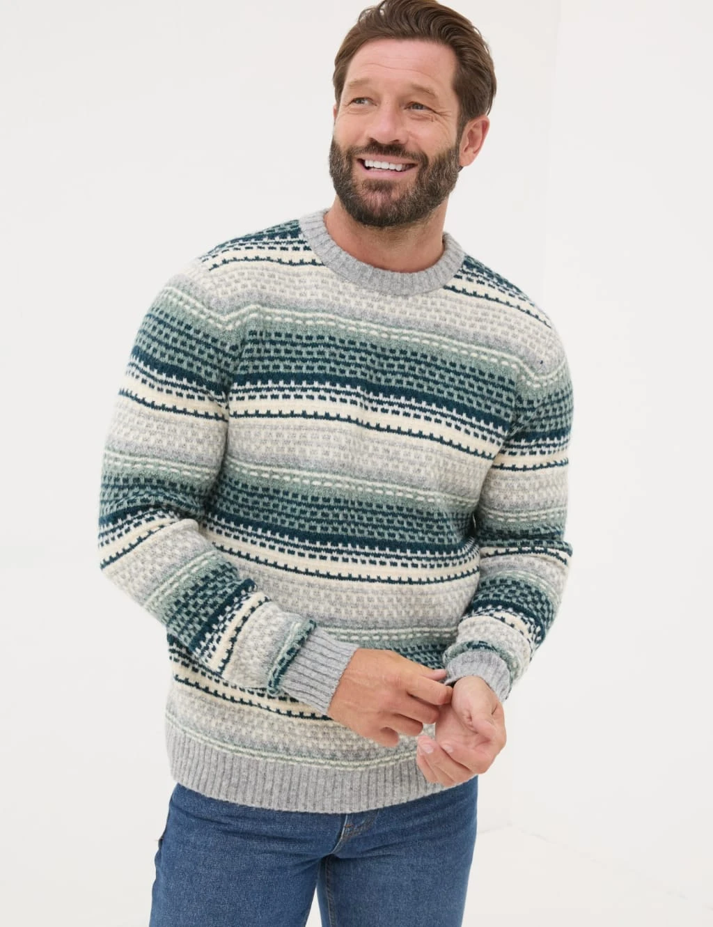 Textured Striped Crew Neck Jumper With Wool 10 Textured Striped Crew Neck Jumper With Wool - Image 10