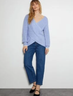 MONSOON Textured V-Neck Mock Wrap Jumper -Marksandspencer Sale Store textured v neck mock wrap jumper 7
