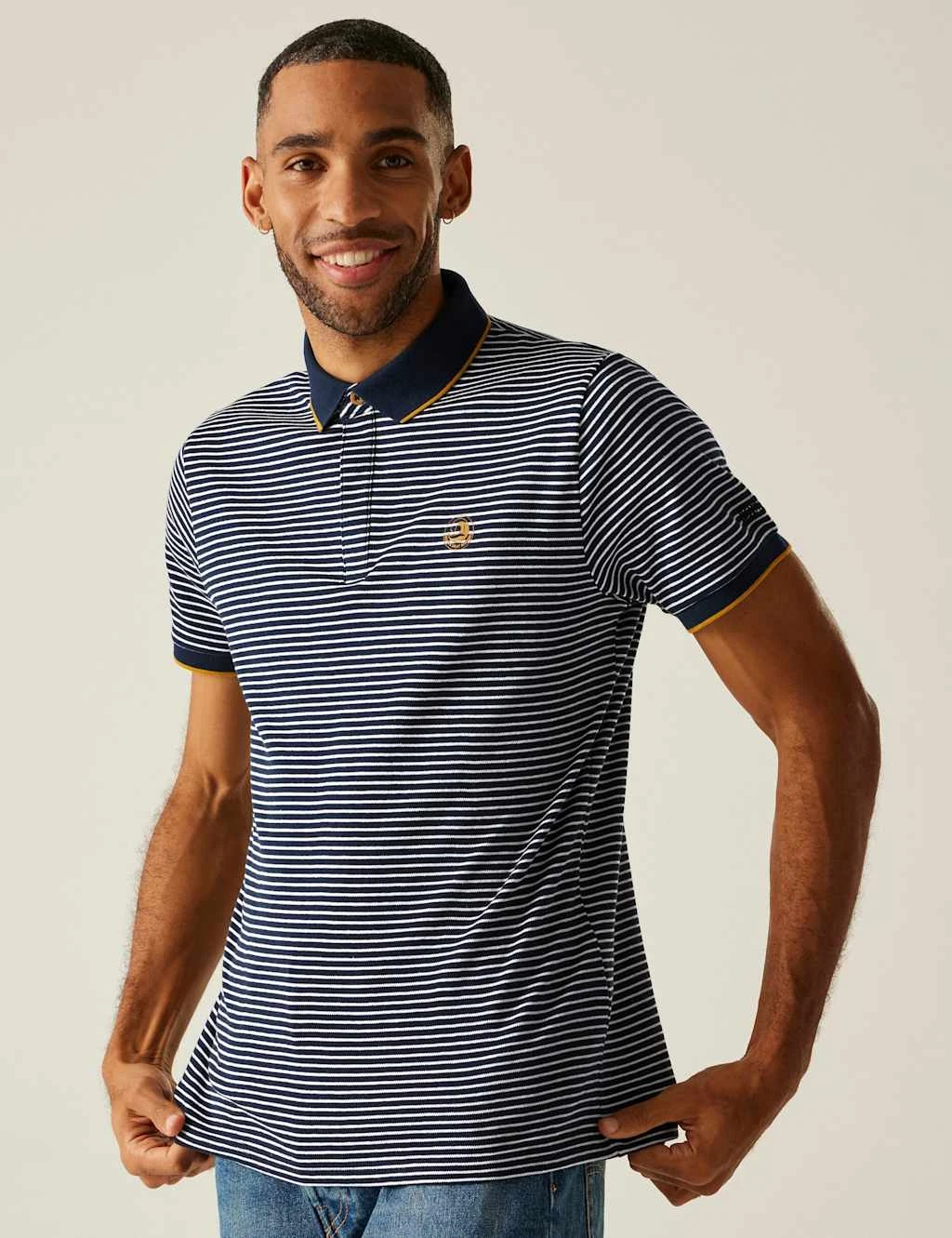 Regatta Tiver Pure Cotton Striped Tipped Polo Shirt 14 Regatta Tiver Pure Cotton Striped Tipped Polo Shirt - Image 14