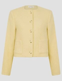 MONSOON Tweed Textured Collarless Jacket With Wool -Marksandspencer Sale Store tweed textured collarless jacket with wool 5