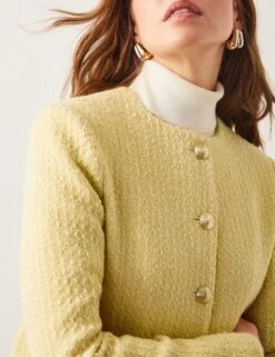 MONSOON Tweed Textured Collarless Jacket With Wool -Marksandspencer Sale Store tweed textured collarless jacket with wool 8