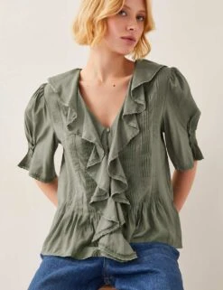 MONSOON V-Neck Frill Detail Pintuck Blouse -Marksandspencer Sale Store v neck frill detail pintuck blouse 6
