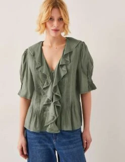 MONSOON V-Neck Frill Detail Pintuck Blouse -Marksandspencer Sale Store v neck frill detail pintuck blouse 7