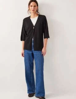 MONSOON V-Neck Single Button Cardigan With Linen -Marksandspencer Sale Store v neck single button cardigan with linen 6