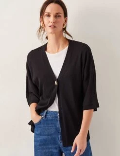 MONSOON V-Neck Single Button Cardigan With Linen -Marksandspencer Sale Store v neck single button cardigan with linen 7