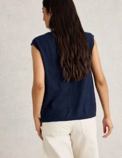 WHITE STUFF V-Neck Sleeveless Cardigan With Linen -Marksandspencer Sale Store v neck sleeveless cardigan with linen 11