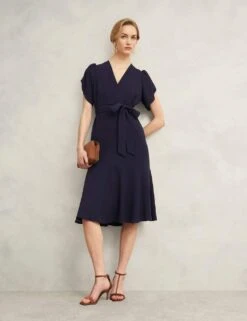 V-Neck Tie Detail Midi Waisted Dress -Marksandspencer Sale Store v neck tie detail midi waisted dress 11