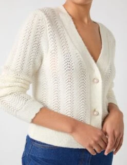 Wool Blend Cable Knit V-Neck Cardigan -Marksandspencer Sale Store wool blend cable knit v neck cardigan 7